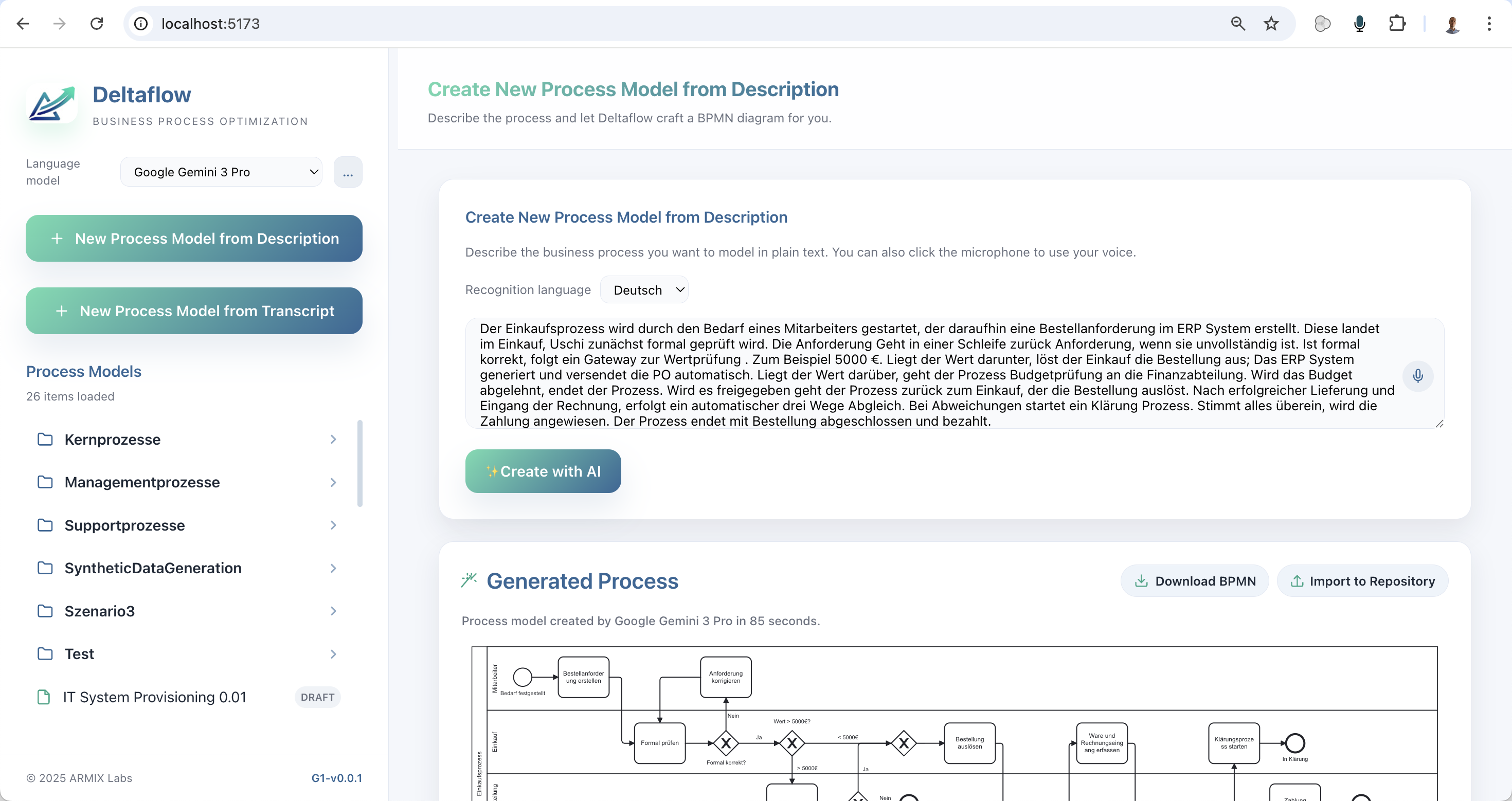 DeltaFlow AI process modelling